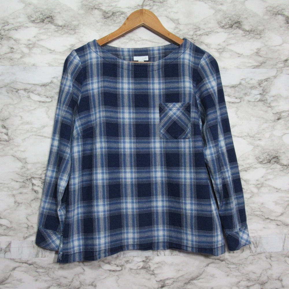J. Jill Blue Plaid Top With Button Back Detail Size Small Petite